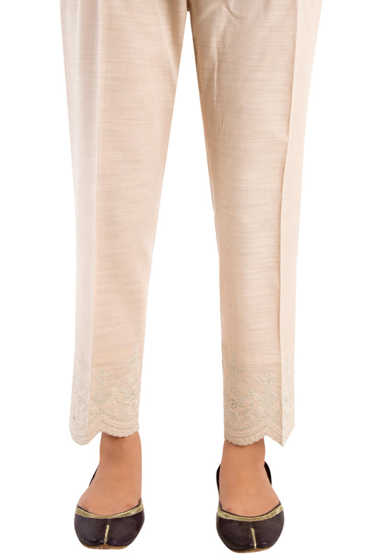 Embroidered Cigarette Pants - Beige