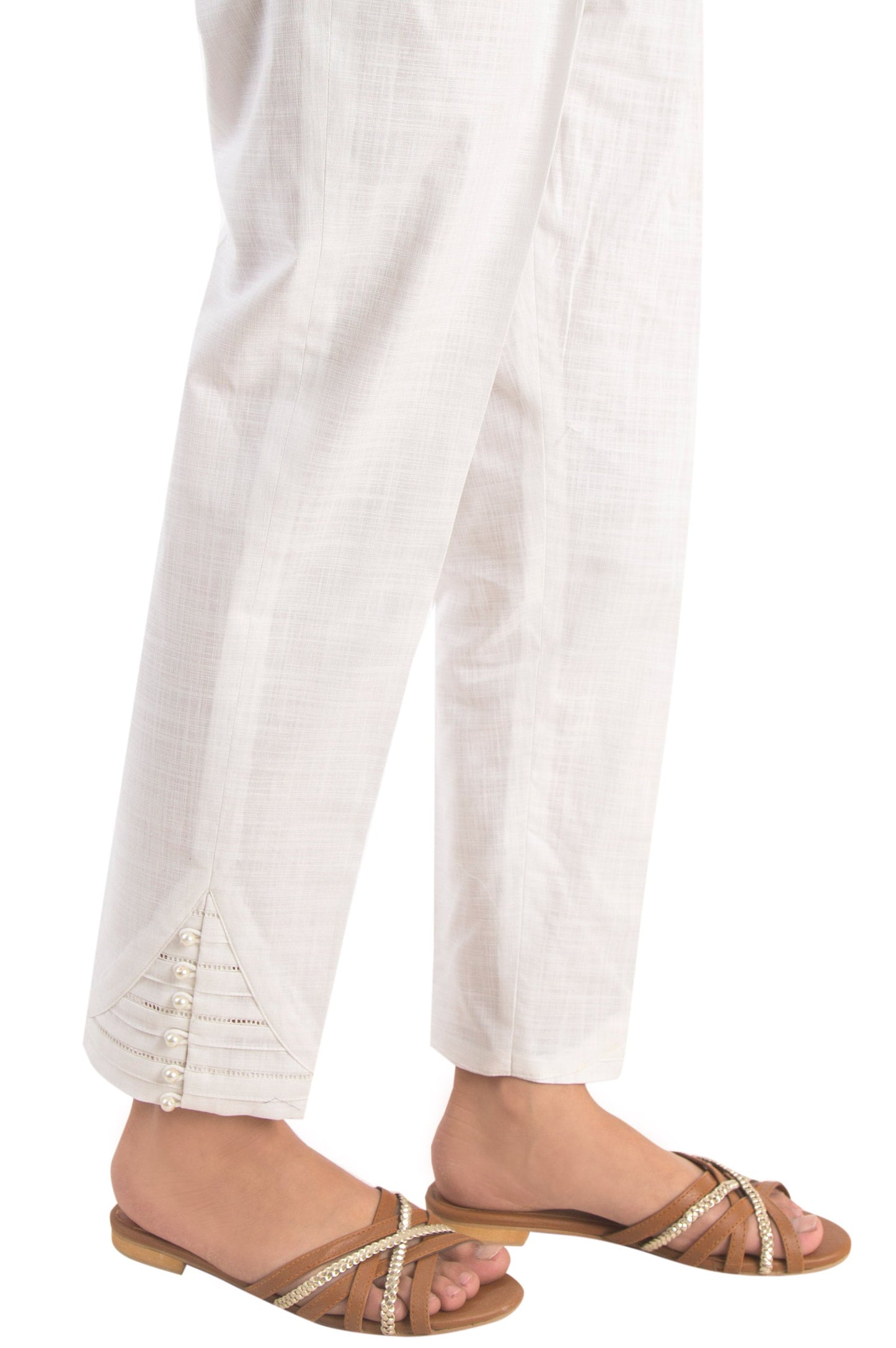 Embellished Cigarette Pants  - White