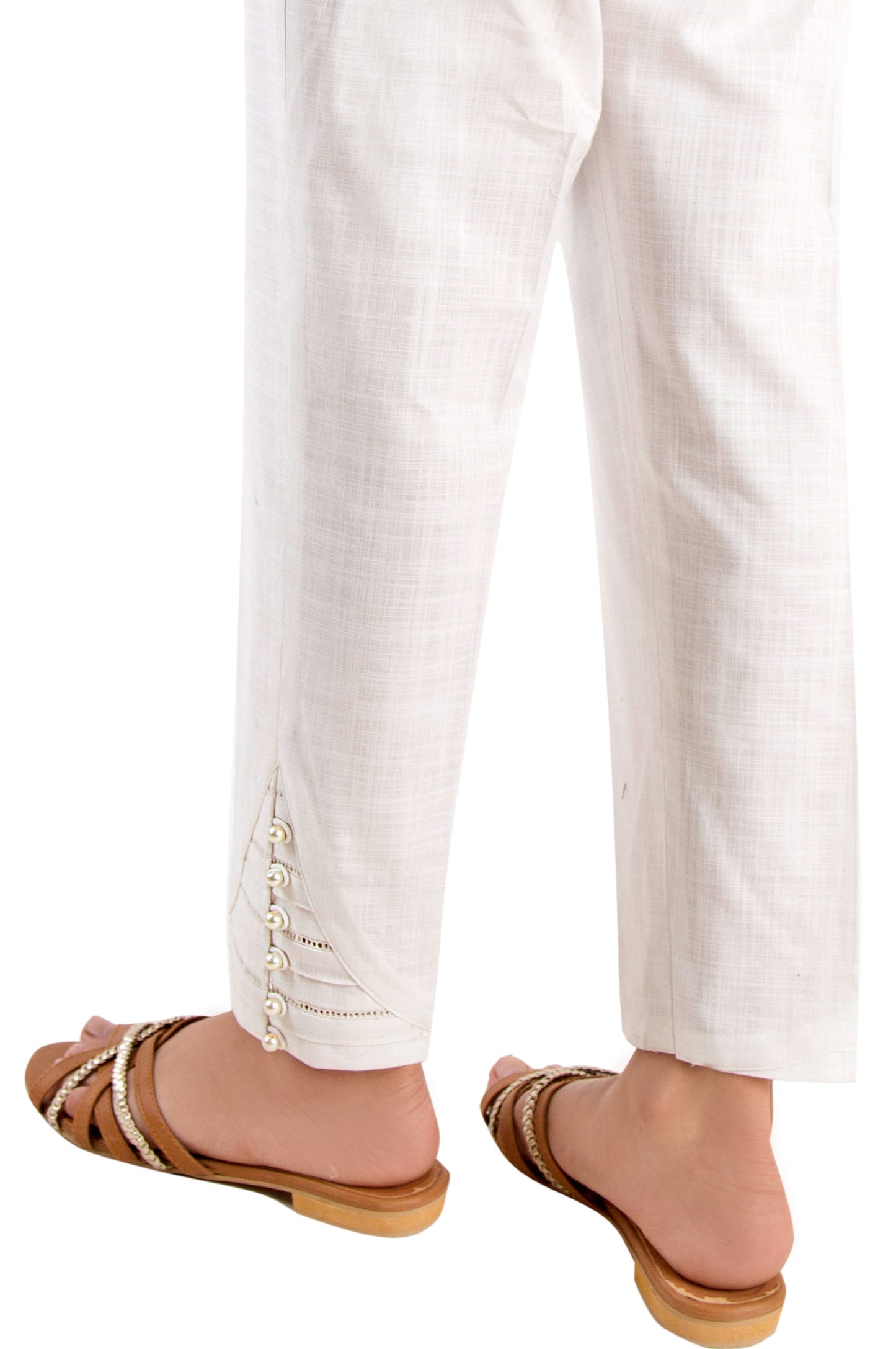 Embellished Cigarette Pants  - White