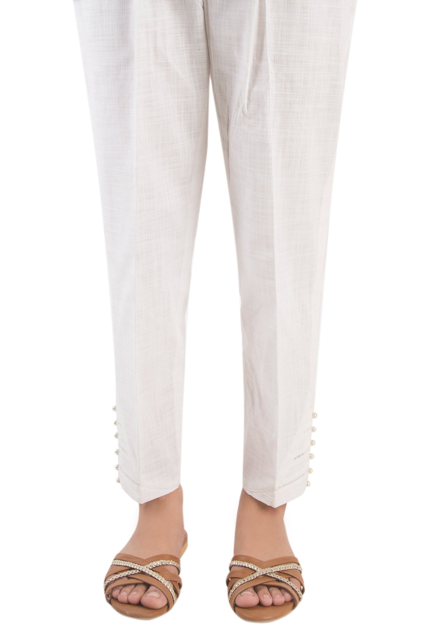 Embellished Cigarette Pants  - White
