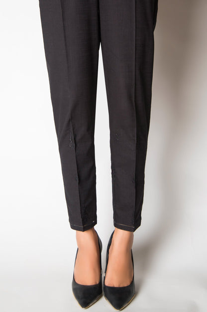 Embroidered Cotton Slub Cigarette Pants  - Black