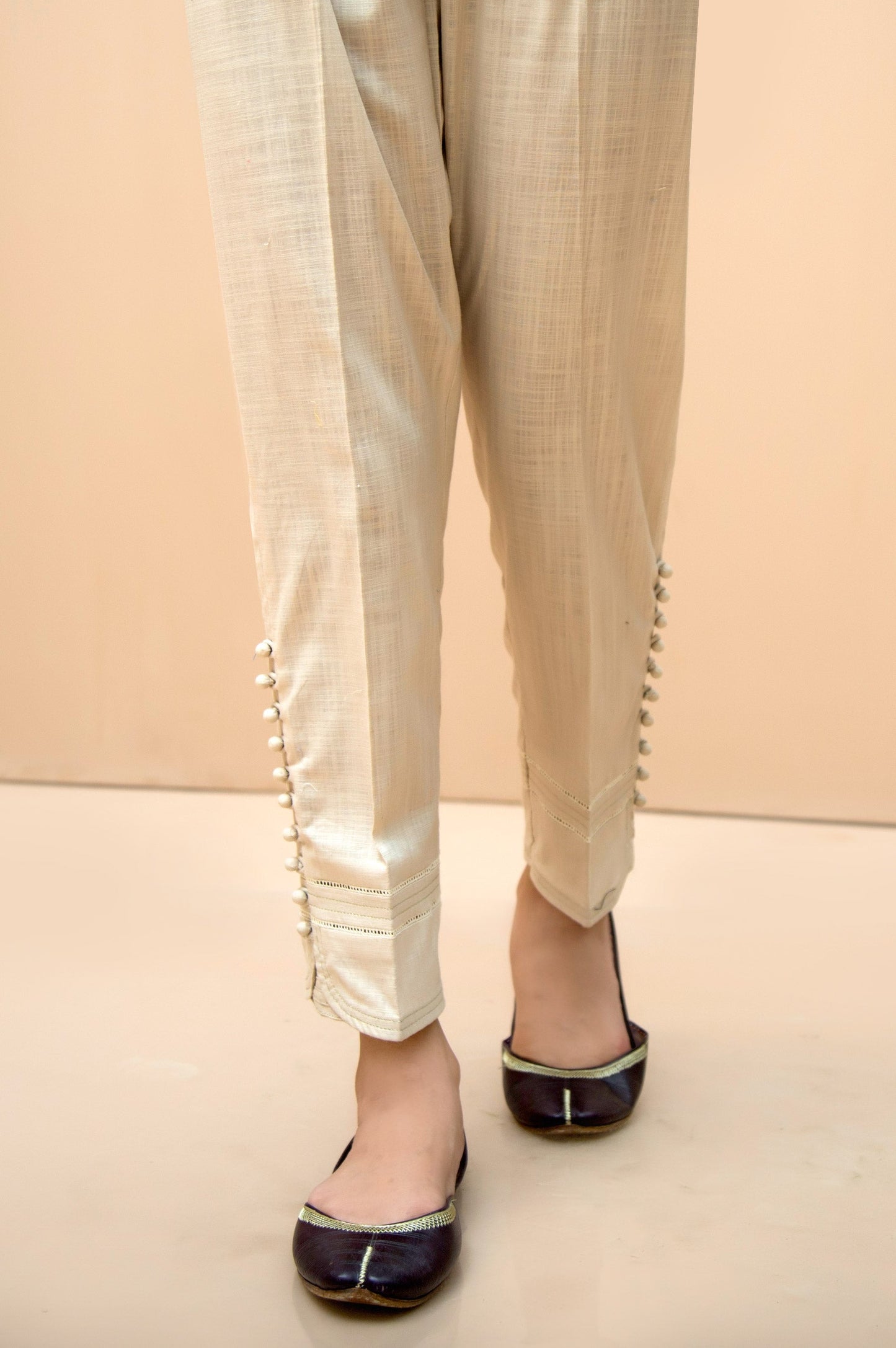 Embellished Tulip Cut Pants  - Beige