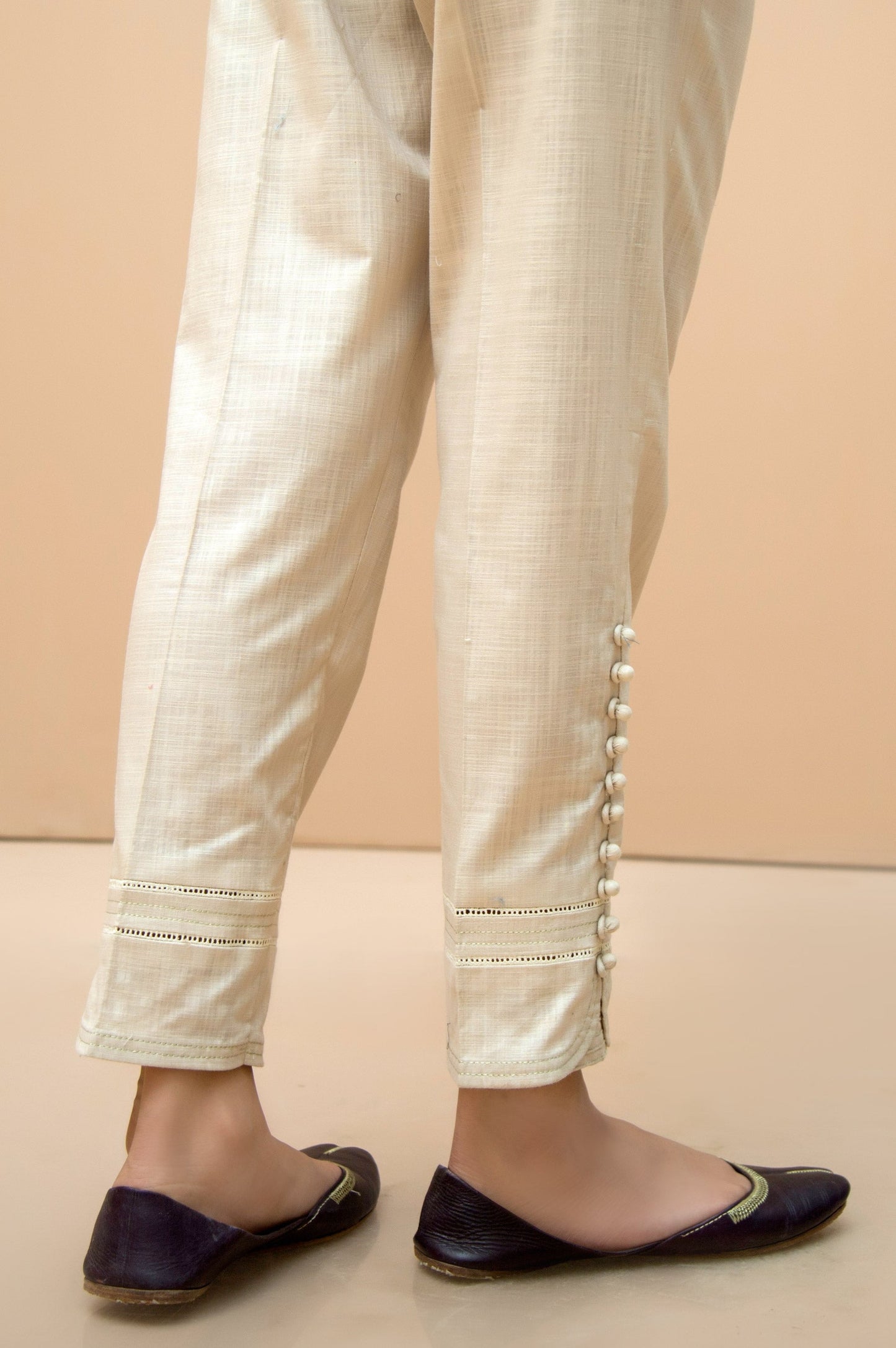 Embellished Tulip Cut Pants  - Beige