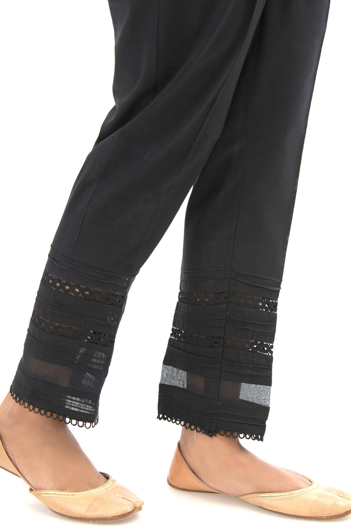 Embroidered Cotton Slub Cigarette Pants - Black