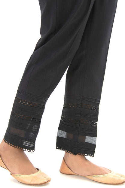 Embroidered Cotton Slub Cigarette Pants - Black