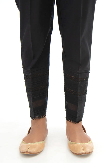 Embroidered Cotton Slub Cigarette Pants - Black