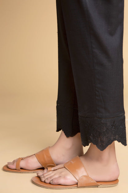 Embroidered Cotton Slub Cigarette Pants - Black
