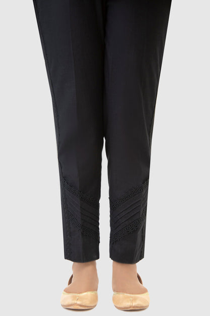 Embellished Cotton Slub Cigeratte Pants - Black