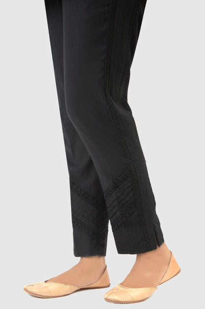 Embellished Cotton Slub Cigeratte Pants - Black