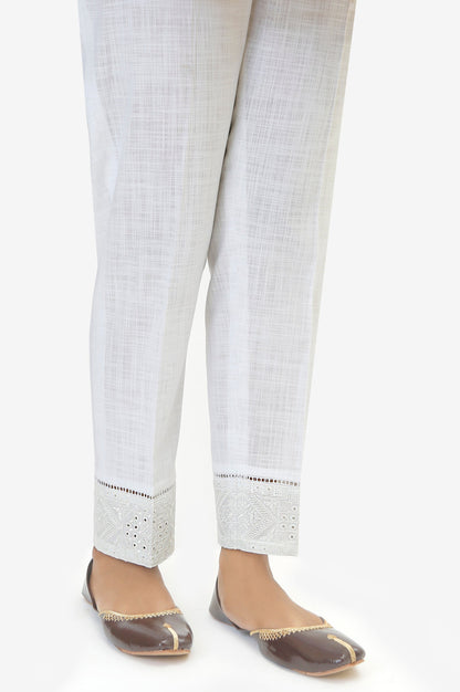 Embroidered Cotton Slub Cigeratte Pants - Rose White
