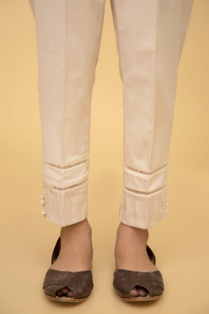 Stylized Cambric Slub Cigarette pant - Beige
