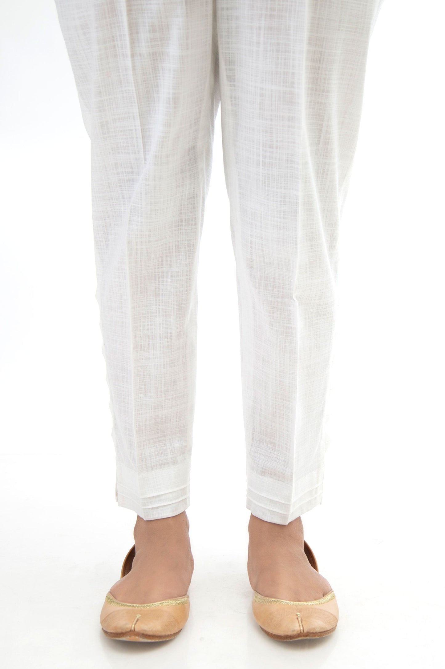 Emboirdered Cotton Slub Cigarette Pants - White