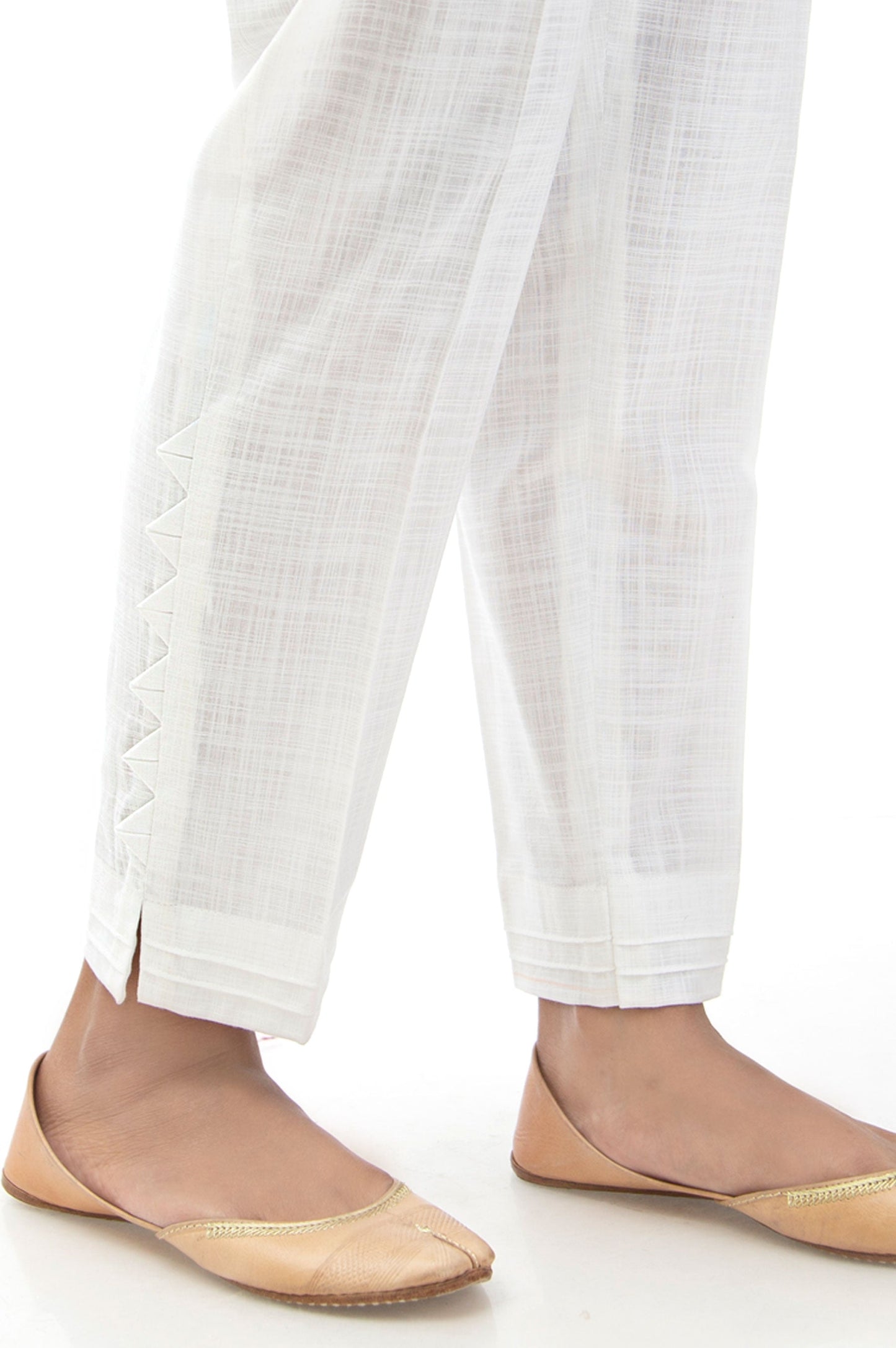 Emboirdered Cotton Slub Cigarette Pants - White