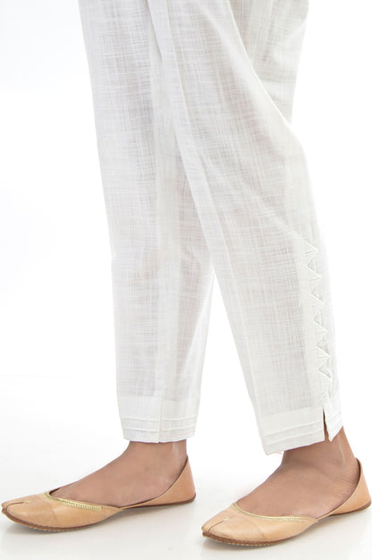 Emboirdered Cotton Slub Cigarette Pants - White