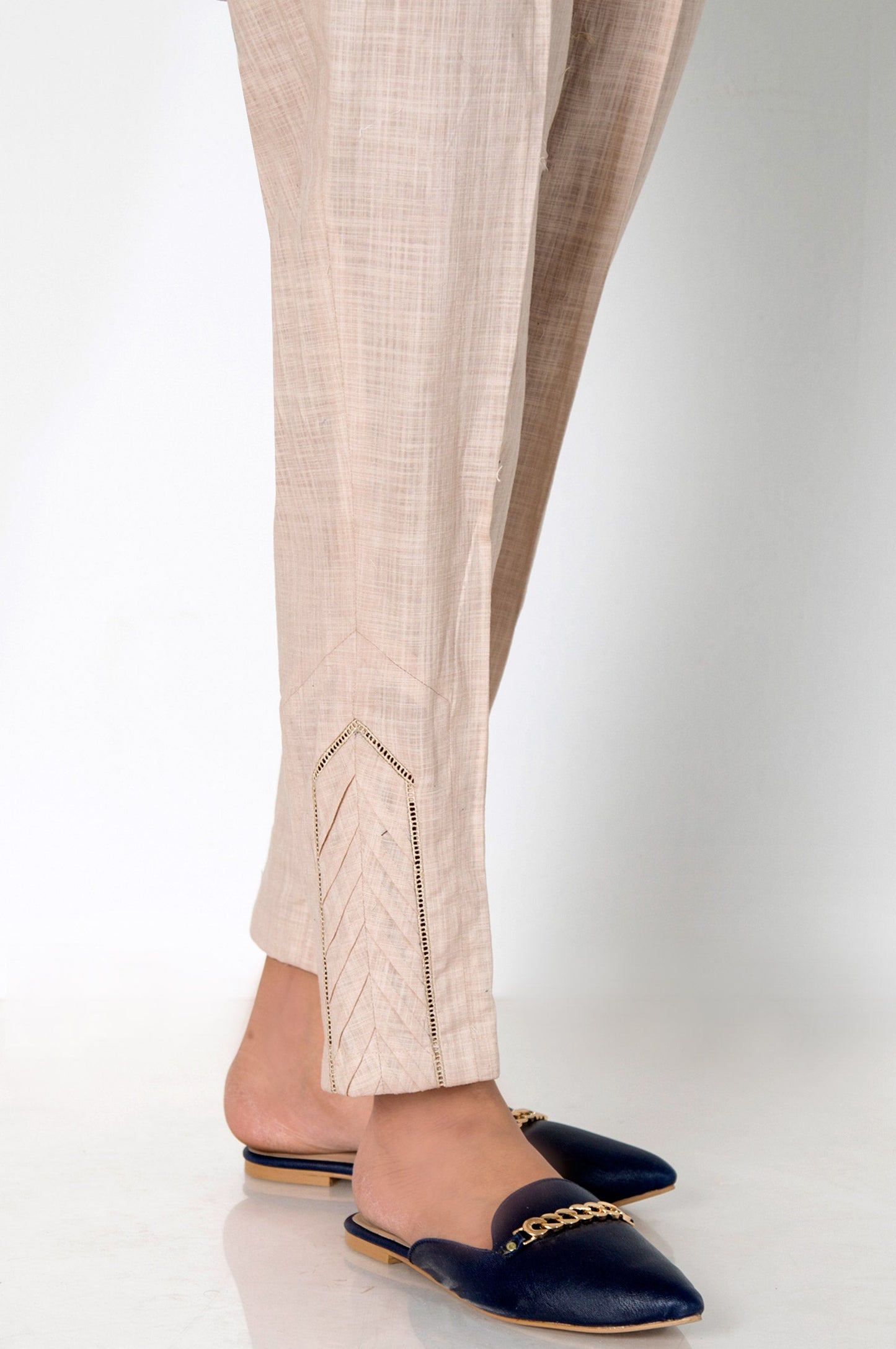 Embellished Cigarette Pants - Beige