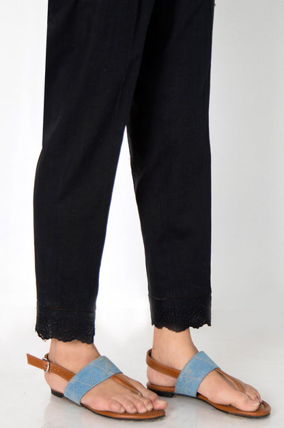 Cotton Slub Embroidered Cigarette Pants - Midnight Black