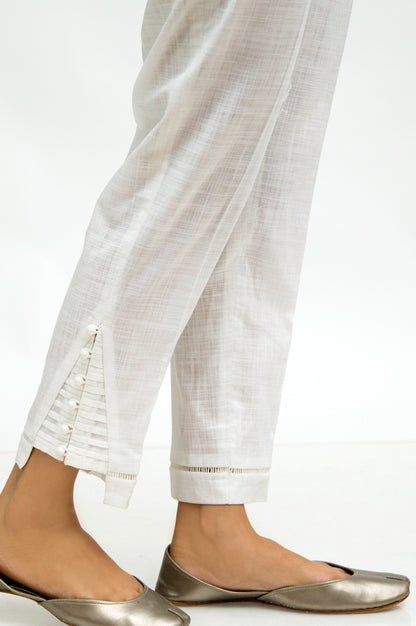Cotton Slub Embellished Cigarette Pants - White