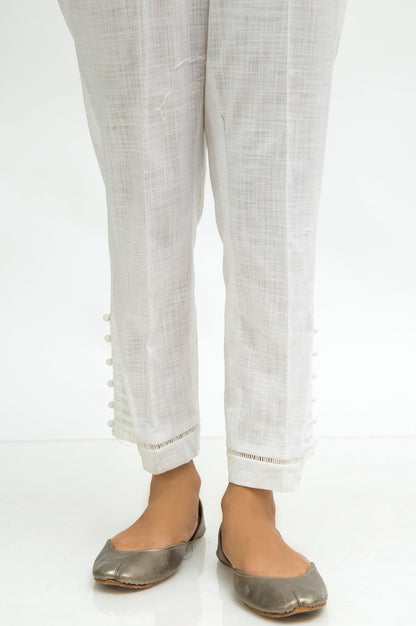 Cotton Slub Embellished Cigarette Pants - White