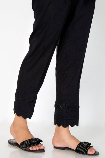 Cotton Slub Embellished Cigarette Pants - Black
