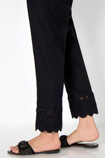 Cotton Slub Embellished Cigarette Pants - Black