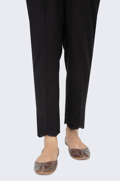 Embroidered Slub Cigarette Pants - Black