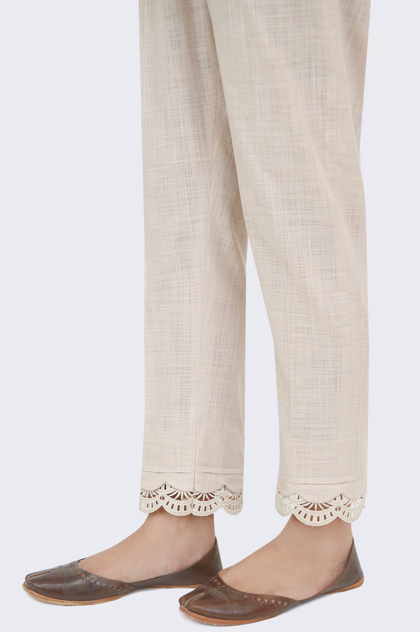 Embellished Cotton slub Cigarette Pants - Beige