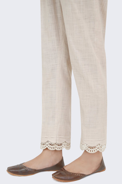 Embellished Cotton slub Cigarette Pants - Beige
