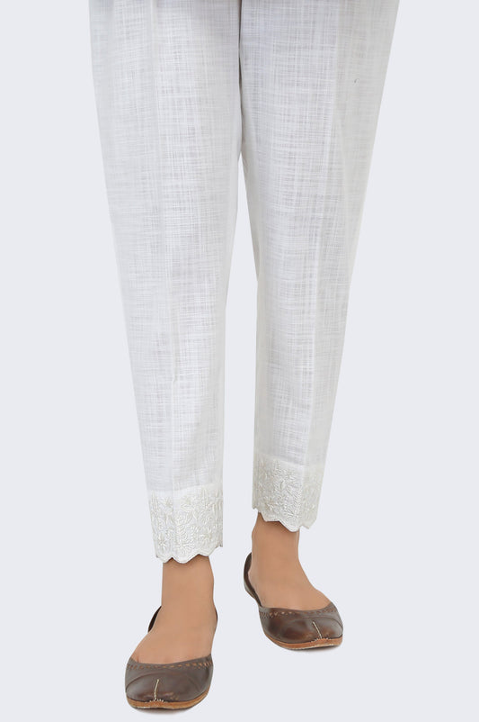 Embroidered Slub Cigarette Pants - White