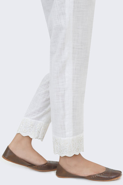 Embroidered Slub Cigarette Pants - White