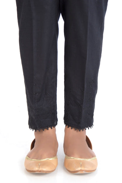 Embroidered Cotton Slub Cigarette Pants - Black