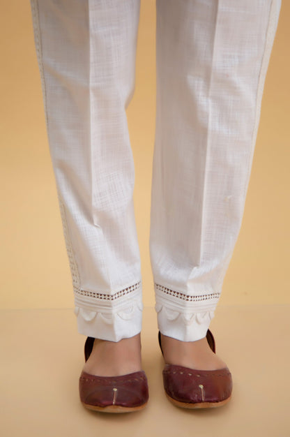 Embroidered Cotton Slub Cigarette Pants