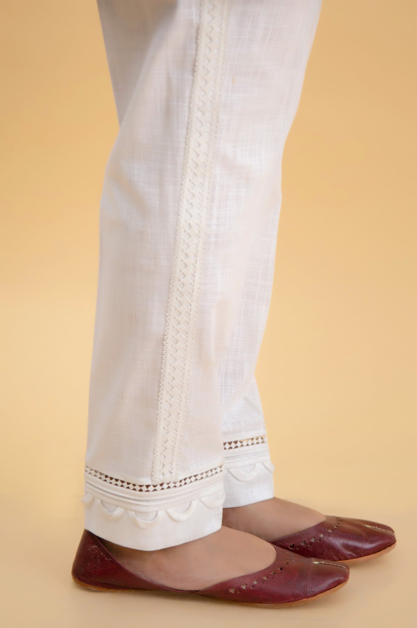 Embroidered Cotton Slub Cigarette Pants
