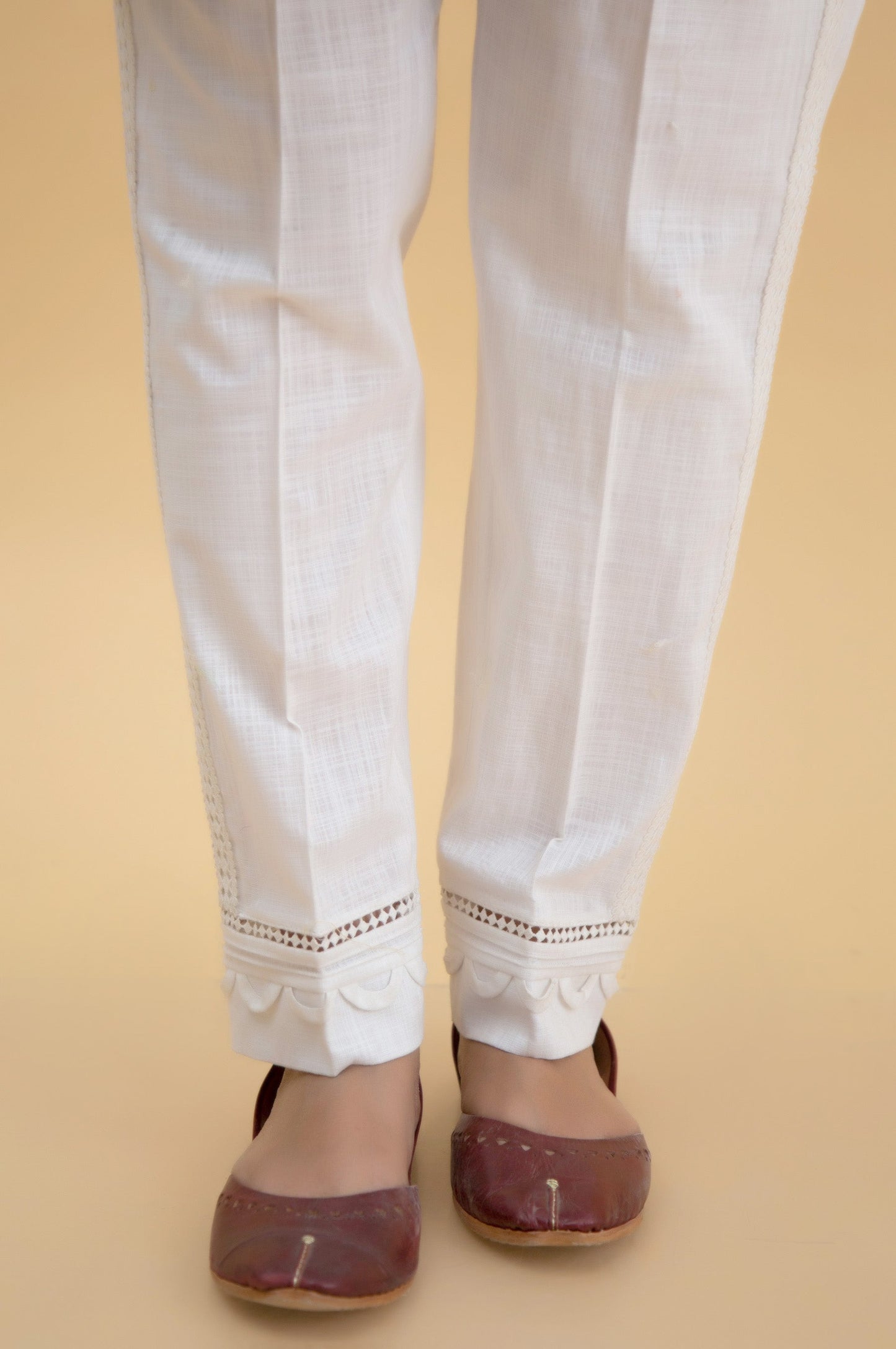 Embroidered Cotton Slub Cigarette Pants