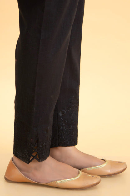 Embroidered Cotton Slub Cigarette Pants