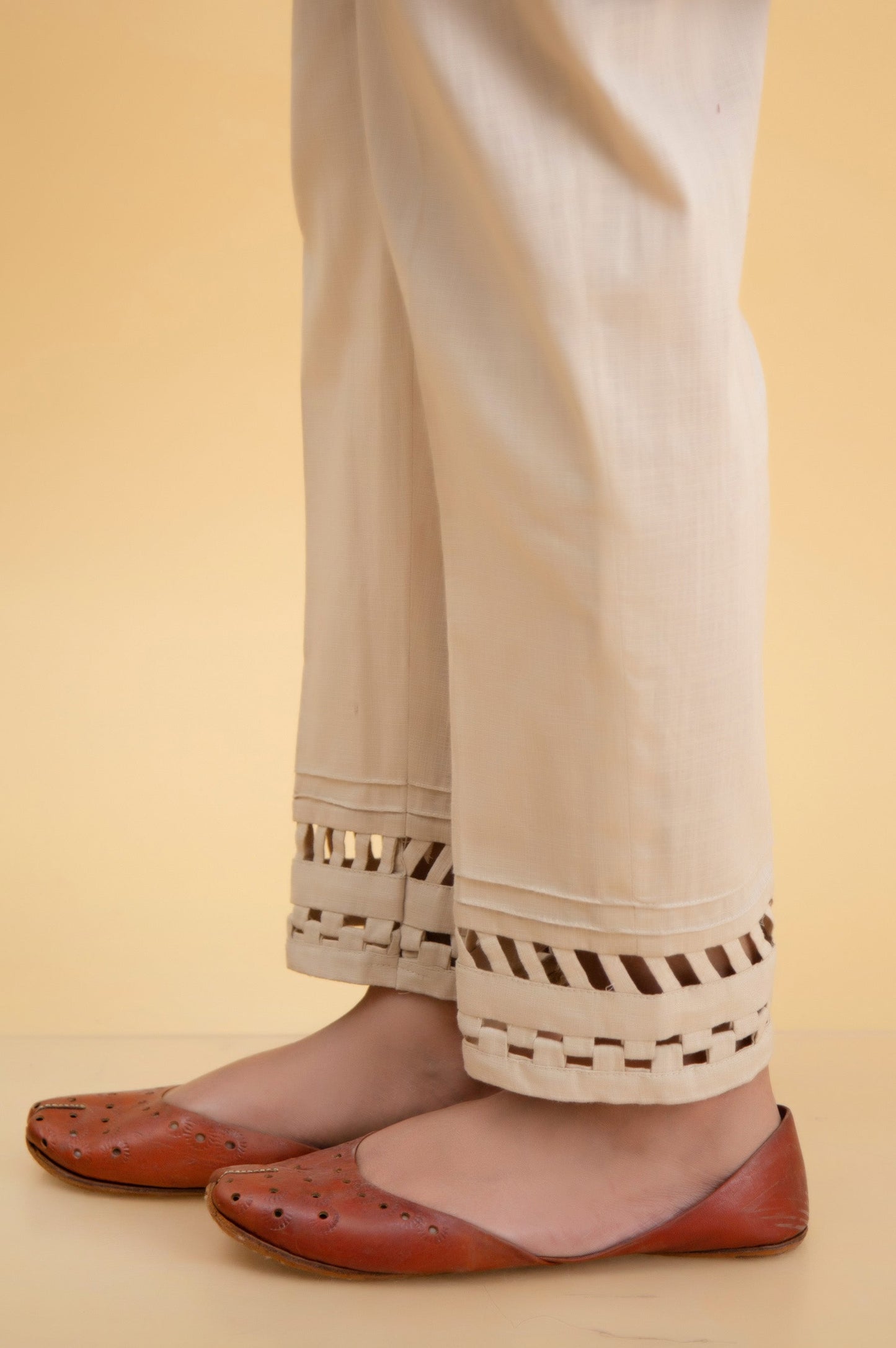 Embellished Cotton Slub Ciggerate Pants
