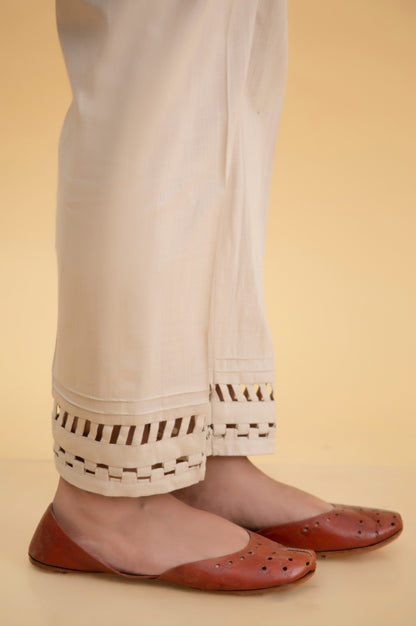 Embellished Cotton Slub Ciggerate Pants
