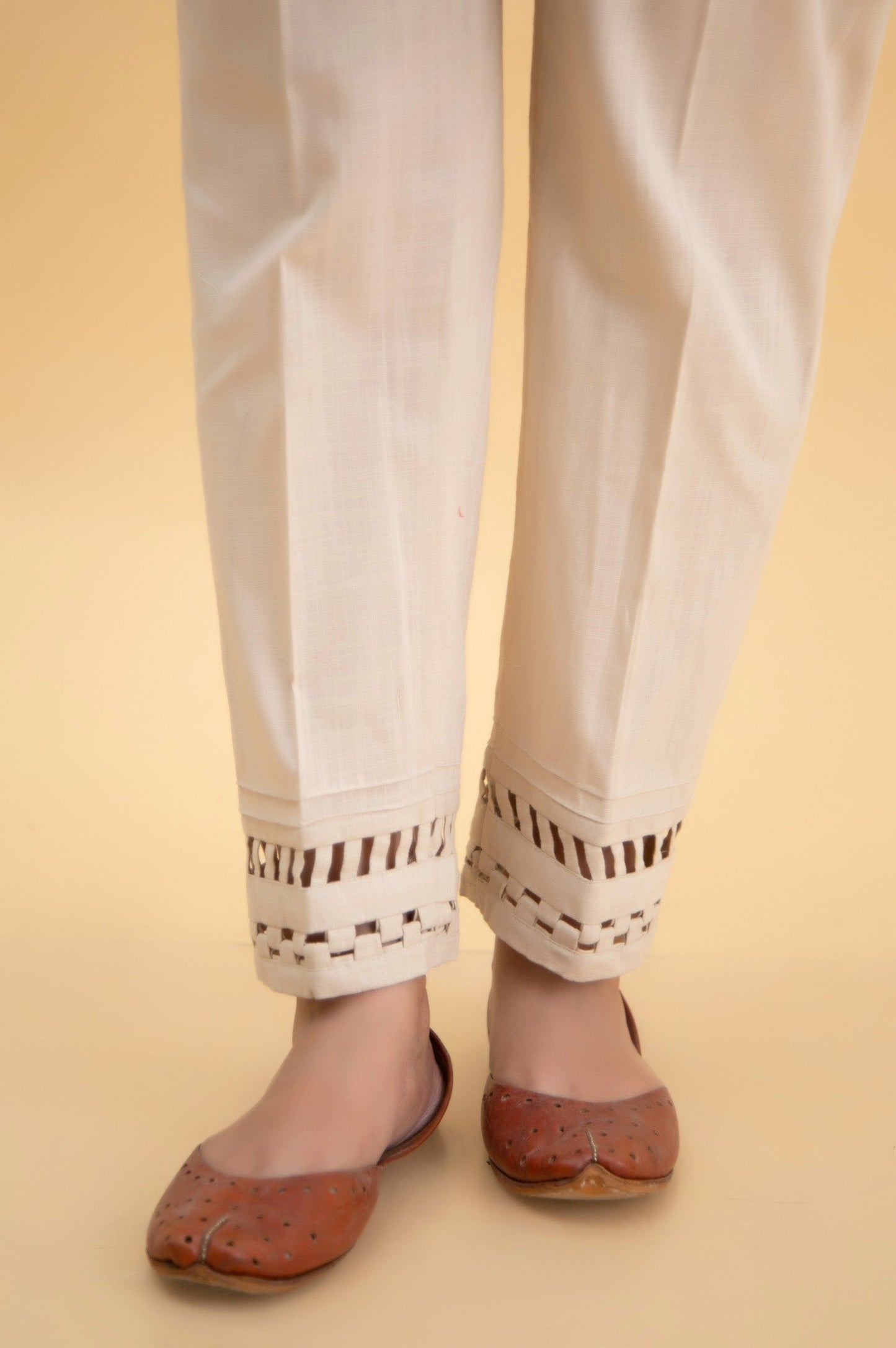 Embellished Cotton Slub Ciggerate Pants