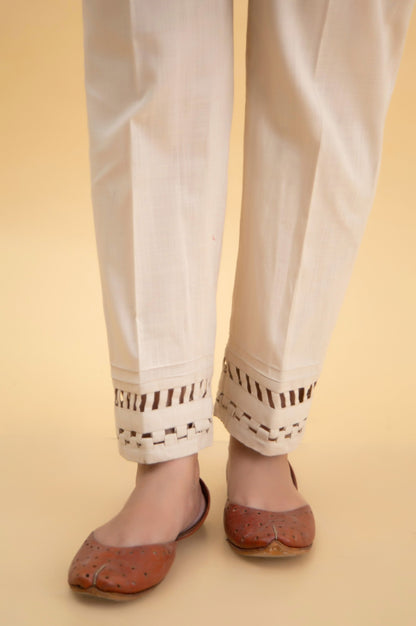 Embellished Cotton Slub Ciggerate Pants