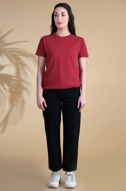 Round Neck Plain T-Shirt - Maroon