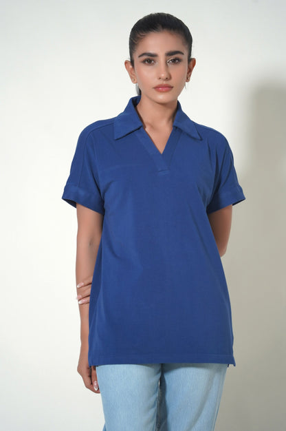Royal Blue Collar Neck T-Shirt