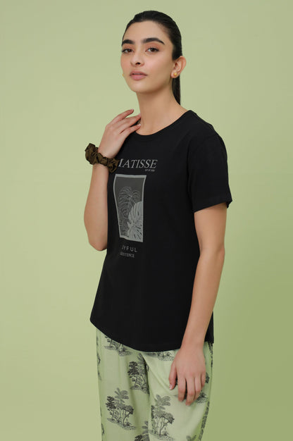 Crew Neck Half Sleeves Tee - Black