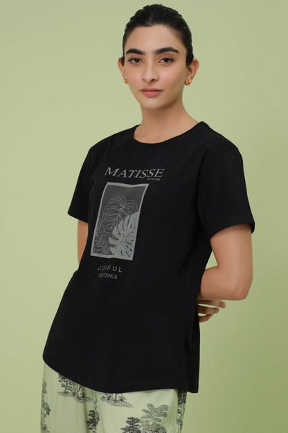 Crew Neck Half Sleeves Tee - Black