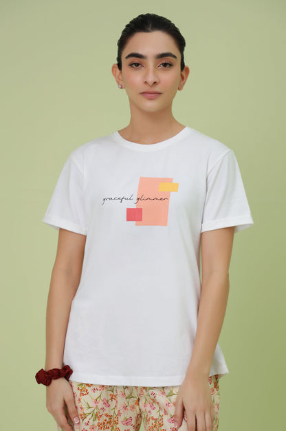 Crew Neck Half Sleeves Tee - White