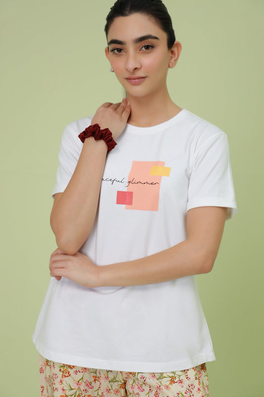 Crew Neck Half Sleeves Tee - White