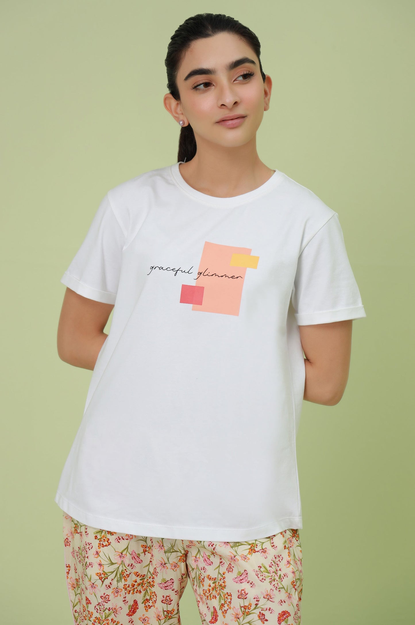 Crew Neck Half Sleeves Tee - White