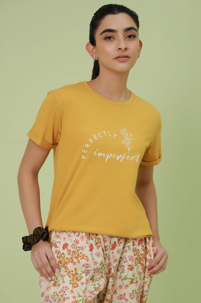 Crew Neck Half Sleeves Tee - Mustard