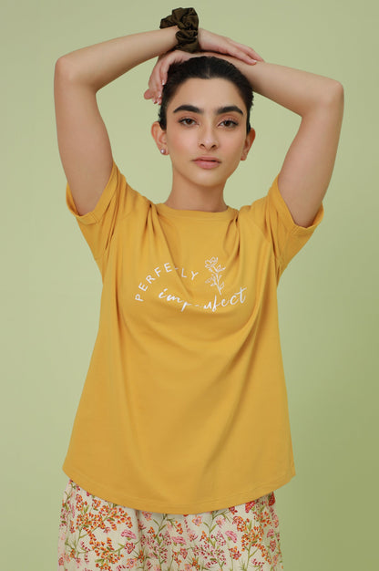 Crew Neck Half Sleeves Tee - Mustard