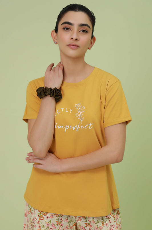 Crew Neck Half Sleeves Tee - Mustard