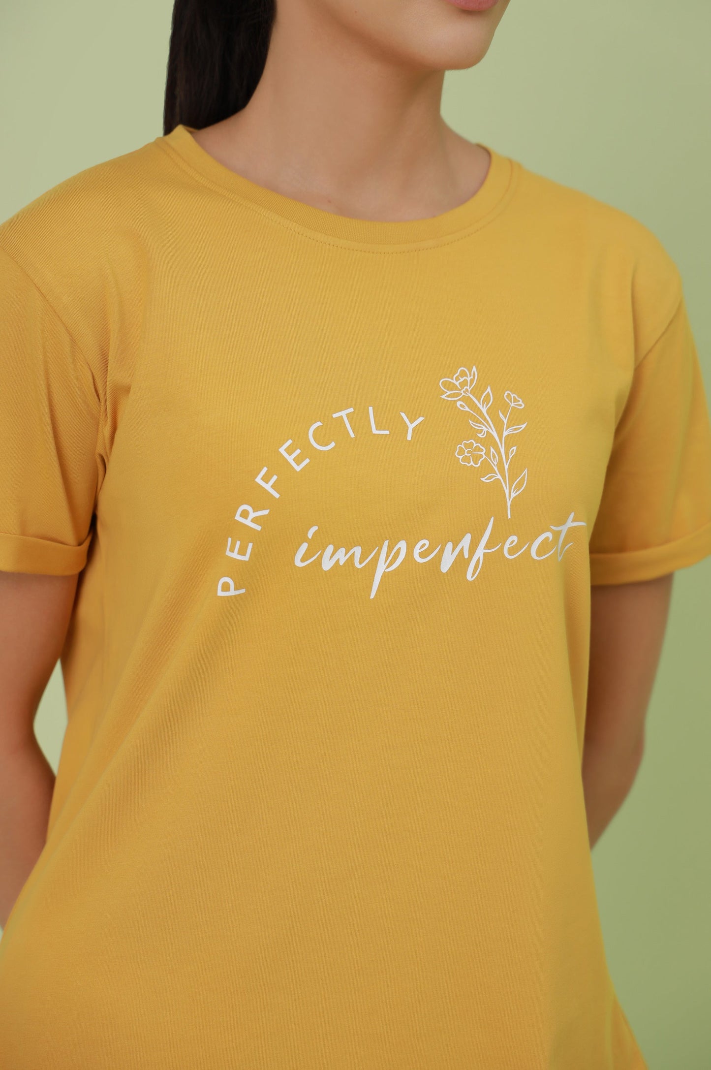 Crew Neck Half Sleeves Tee - Mustard