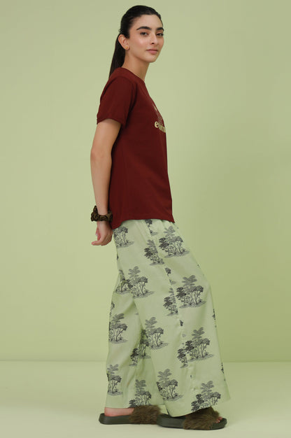 Crew Neck Half Sleeves Tee - Burgundy